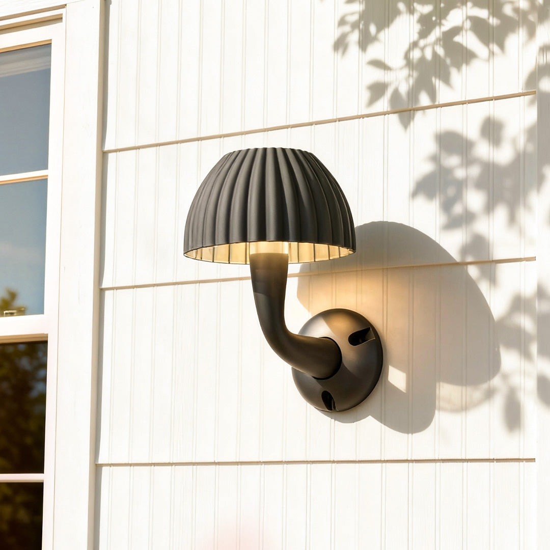 Mushroom Outdoor Wall Sconce — Black Aluminum, 12W LED, IP54 Weatherproof