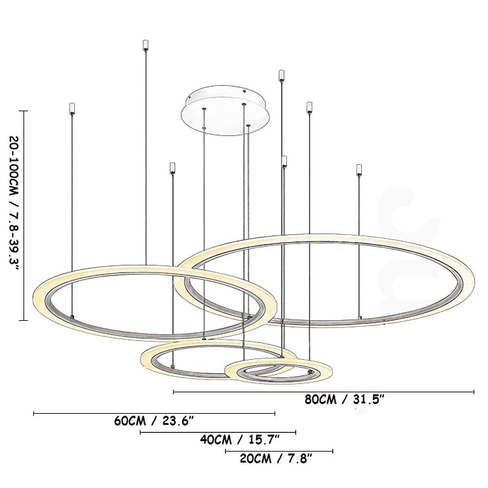 Floating Ring Modern Chandelier — Metal and Acrylic, 4-Light LED Geometric, 31", 3000–6000K Dimmable