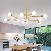 9-Light Sputnik Branch Chandelier — Metal, Black or Gold, 39" Diameter, 60W per Bulb