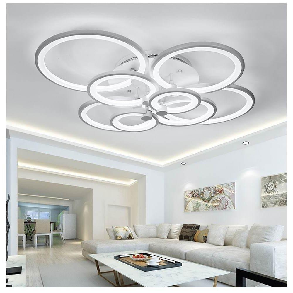 Overlapping Rings LED Semi-Flush Mount — Metal and Acrylic, 4-Light / 6-Light / 8-Light, Dimmable