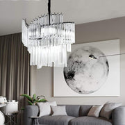 Electroplated Glass Crystal Chandelier — Black or Gold, 8-Light LED, 24" Diameter
