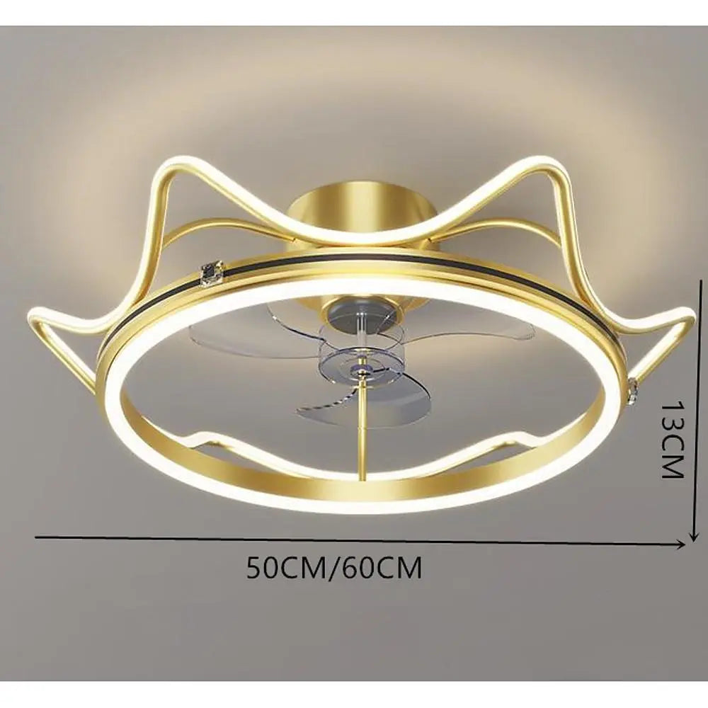 Crown-Shaped Bladeless Ceiling Fan with LED Lights for Bedroom - Gold Finish Luxe