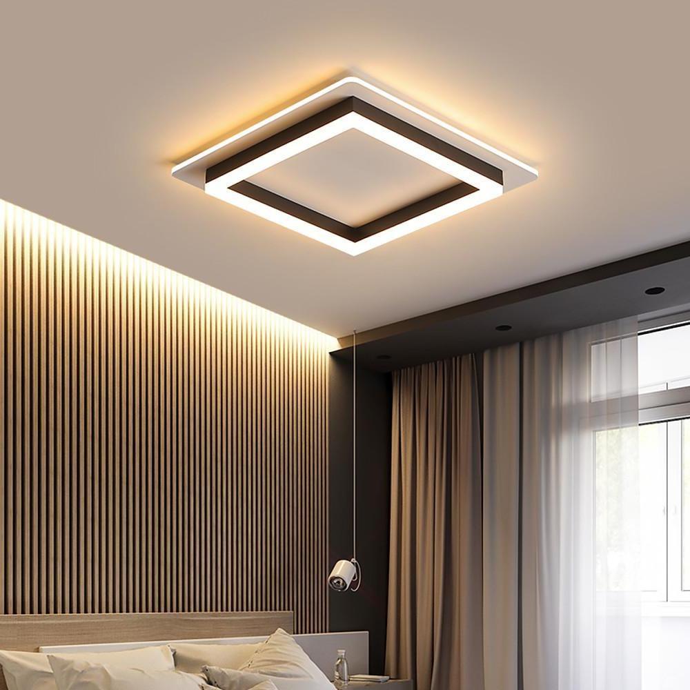 Square Modern LED Flush-Mount Ceiling Light, Set of 2 — Metal, Acrylic Shade, 36W, 16", Dual Color Temperature