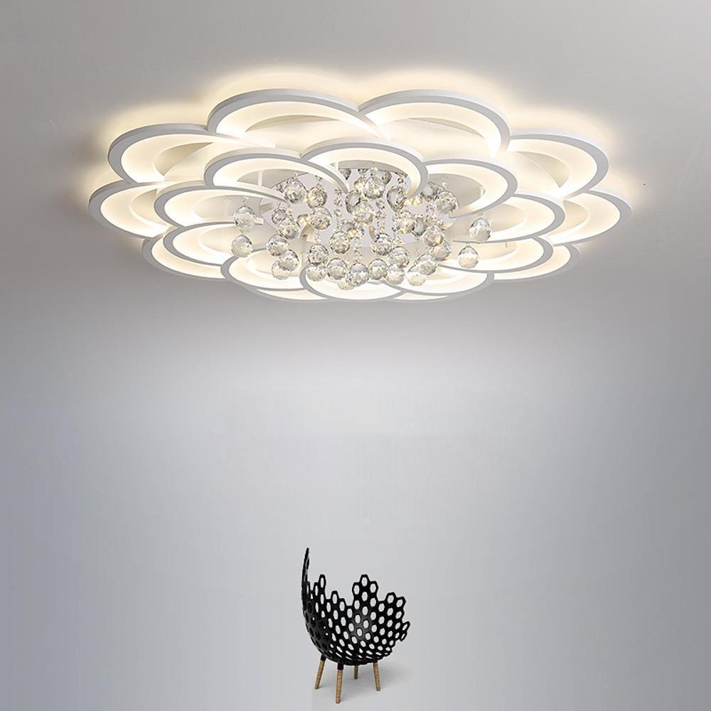 Floral Crystal Teardrop Flush-Mount Ceiling Light — Acrylic, 1-Light, 31" Diameter, Dimmable 3000K–6000K with Remote
