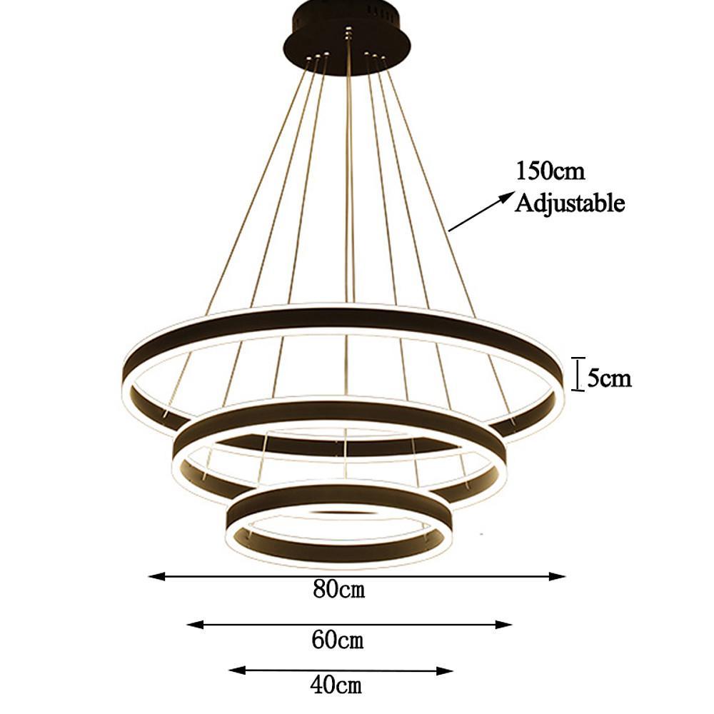 Interwoven 3-Ring Modern Chandelier — Aluminum & Acrylic, LED Dimmable, 31" Adjustable