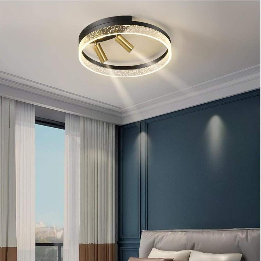 Circular Spotlight LED Flush-Mount Ceiling Light — Metal, Black or Gold, 54W, 3-Step Dimming, Remote Control, 16" Diameter