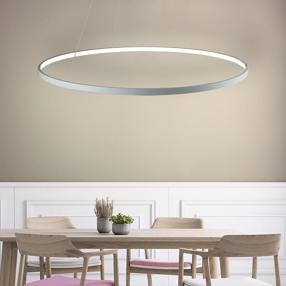 Round Geometric Single-Ring Pendant Chandelier — Black Metal & Acrylic, 30W LED, Dimmable 3000K–6000K, Remote, 31"