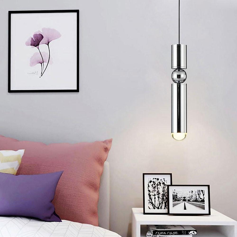 Cylindrical Mini Pendant — Electroplated Metal, LED, 2" × 14", 47" Adjustable Cord, E26/E27