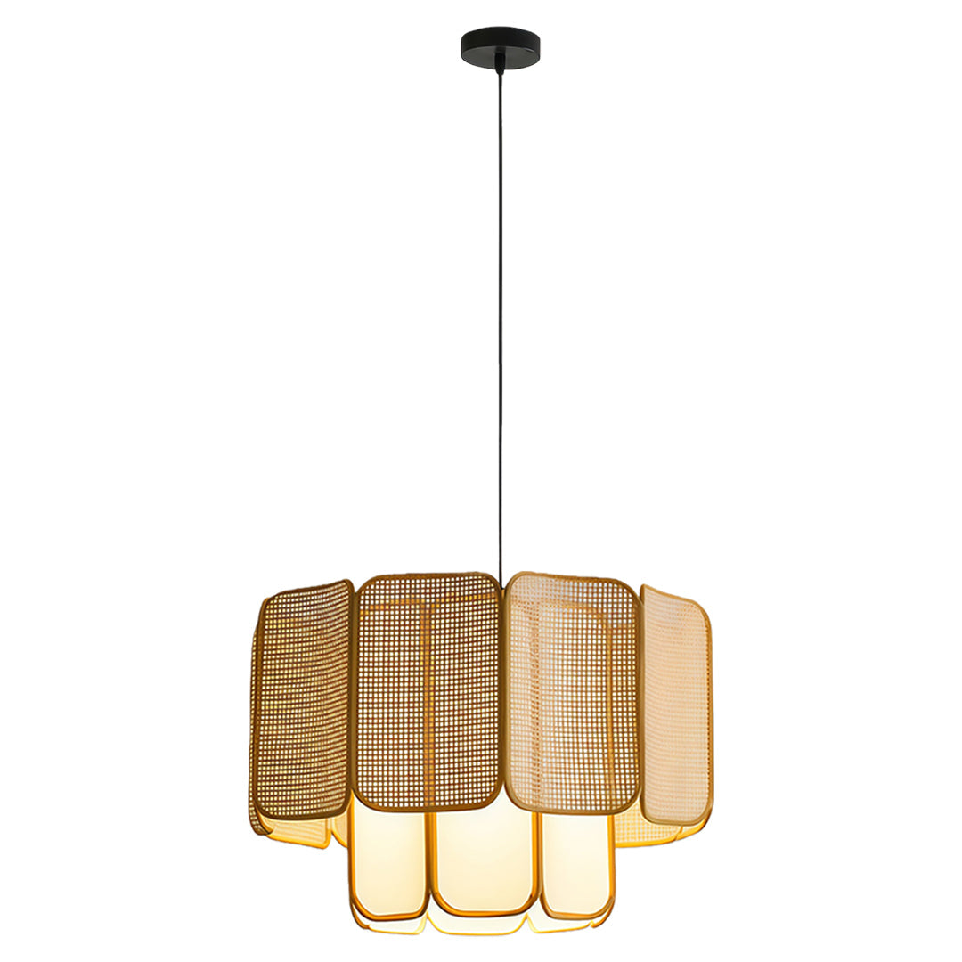 Wabi-Sabi Bamboo & Rattan Pendant — Handwoven, LED E27, 59.1" Adjustable Cord, Natural or Coffee Brown, 4 Sizes