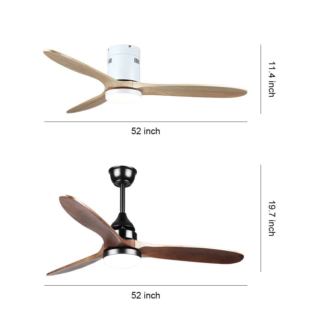 Flush Mount Wooden Ceiling Fan with Light and Quiet DC Motor Fandelier Luxe