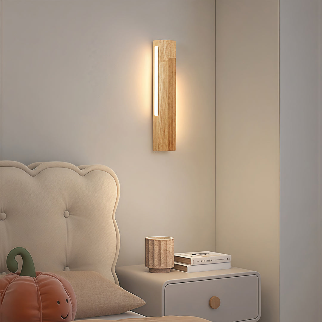 Japandi Diffused Wall Sconce — Aluminum and Rubberwood, 8W LED, 3-Step Dimming (3000K/4500K/6000K), Hardwired