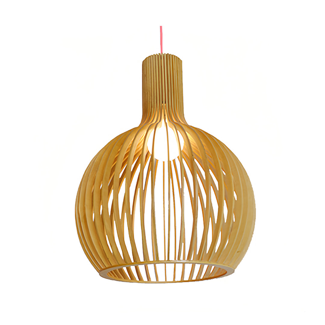 Birdcage Pendant Light — Handcrafted Birch Wood, 12W LED E27, 3-Step Dimming, Adjustable Chain, 3 Sizes