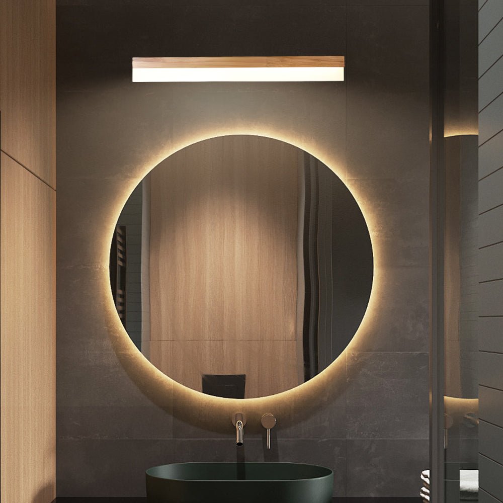 Wooden LED Bathroom Vanity Light Bar — Natural Wood and Plastic Shade, 16", 23", or 31"