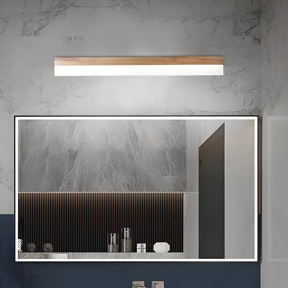 Wooden LED Bathroom Vanity Light Bar — Natural Wood and Plastic Shade, 16", 23", or 31"