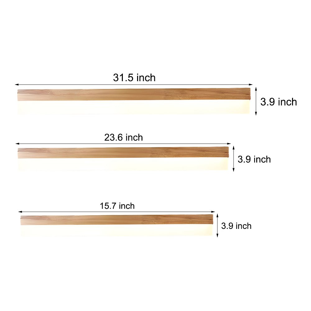 Wooden LED Bathroom Vanity Light Bar — Natural Wood and Plastic Shade, 16", 23", or 31"