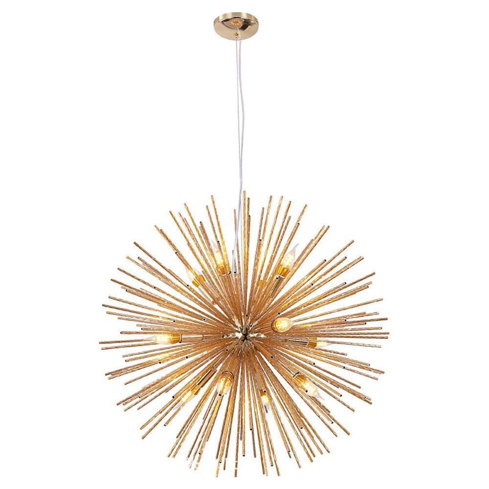 Geometric Starburst Chandelier — Metal, 8-Light Sputnik, Gold or Chrome, 22" Diameter