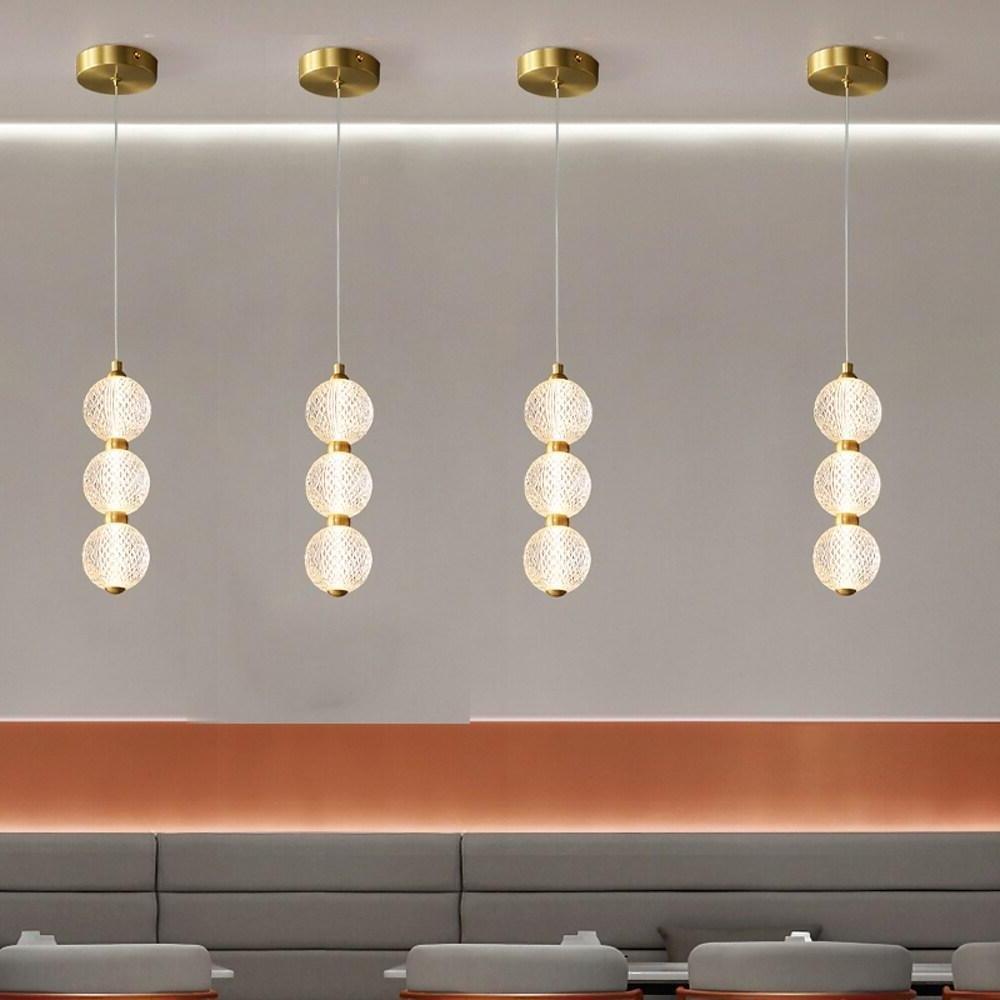 Geometric Globe Mini Pendant Lights, Set of 3 — Copper and Acrylic, LED Integrated, 14W, Adjustable 47.2" Cord