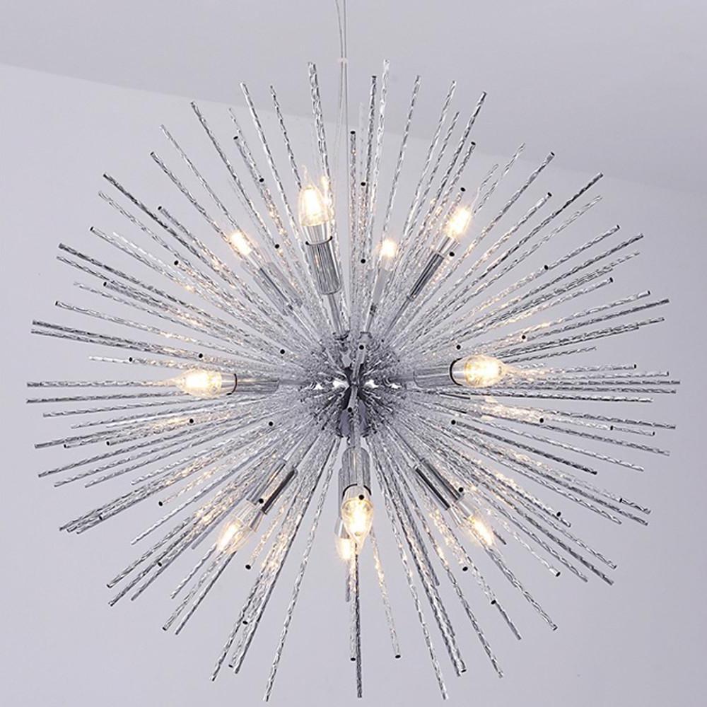 Geometric Starburst Chandelier — Metal, 8-Light Sputnik, Gold or Chrome, 22" Diameter