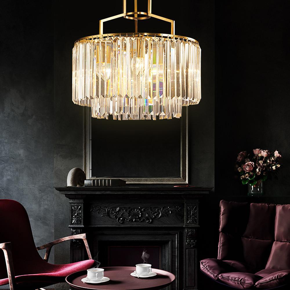 Round Crystal Chandelier — Copper, LED, 14" Diameter, E12/E14, Island Lighting