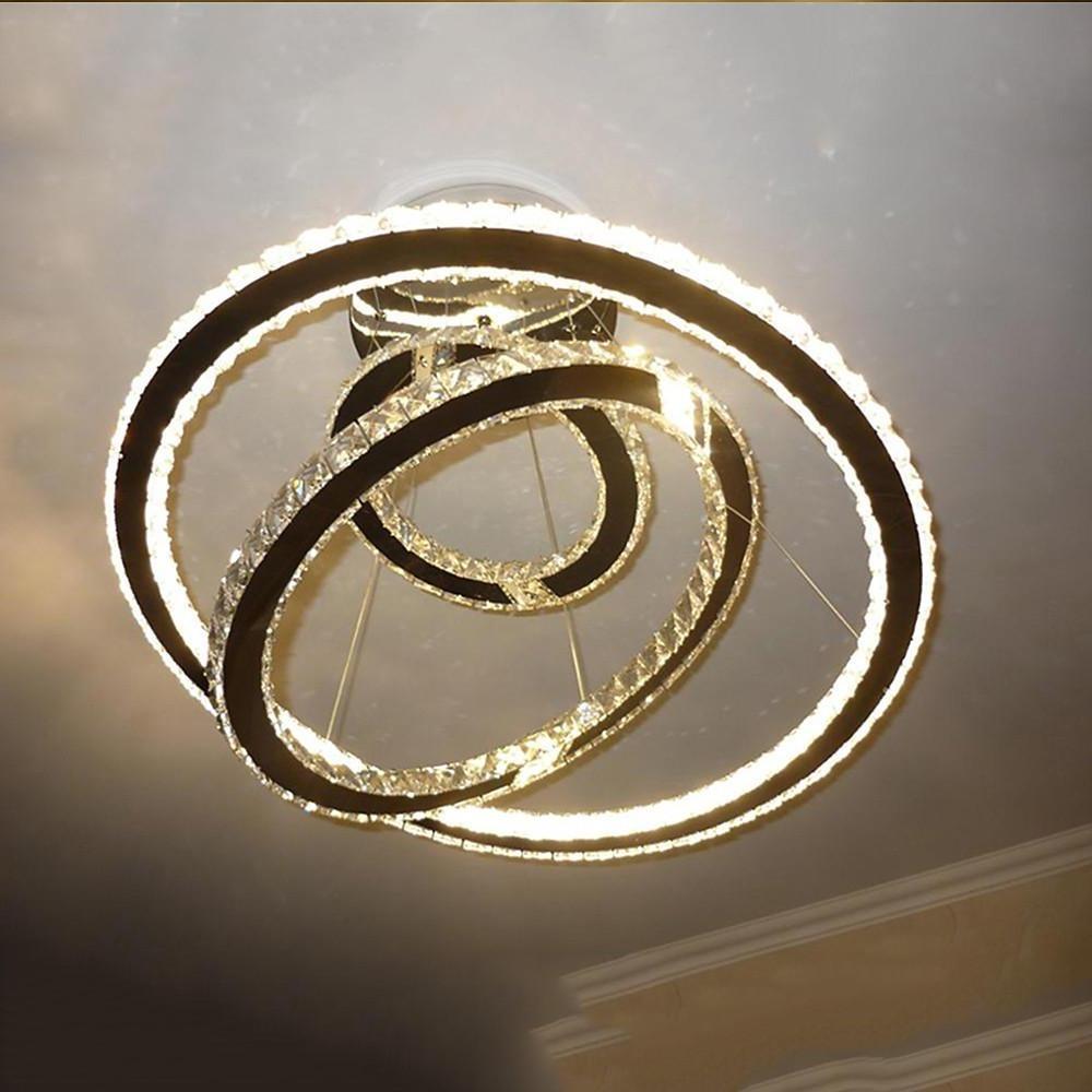 Interwoven Geometric Ring Crystal Chandelier — Chrome, Dimmable LED, 3000K/6000K, Remote Control, 28"
