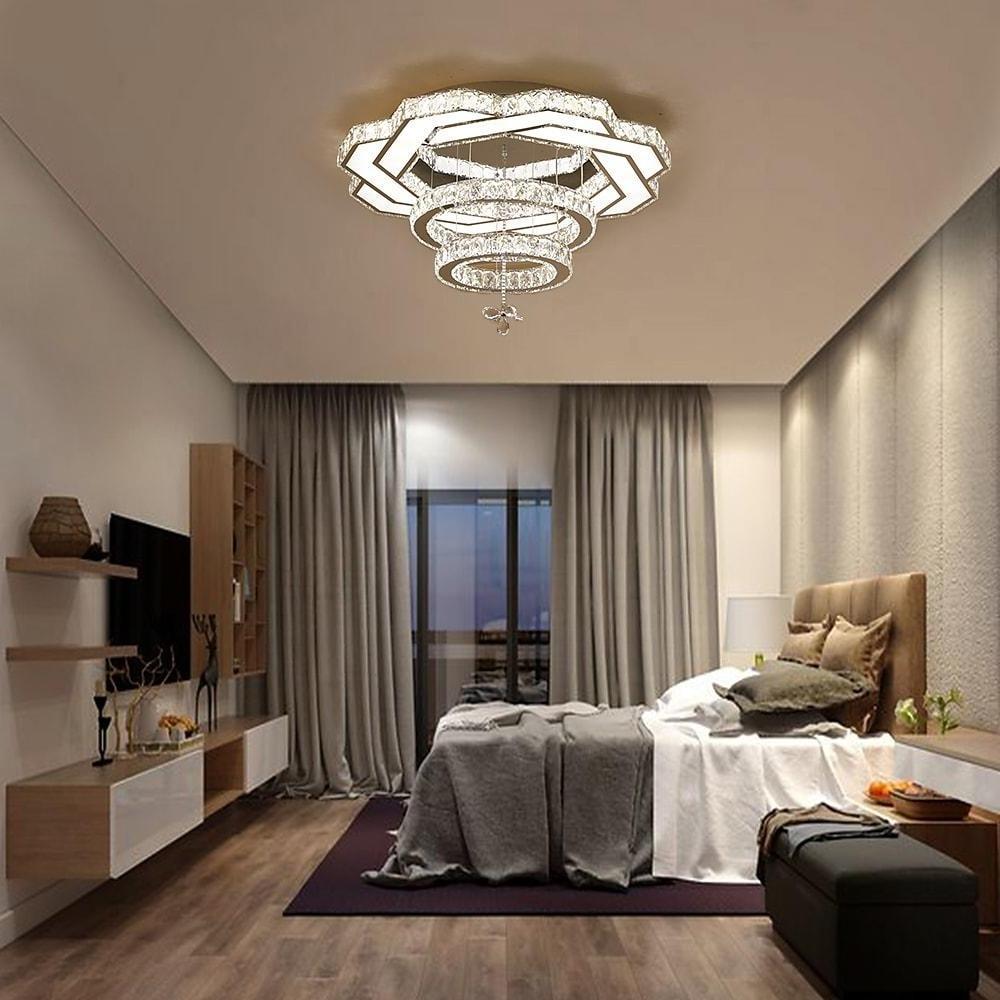Concentric Crystal LED Flush Mount — Stainless Steel, Gold or Silver, 20"/24"/31", Vintage