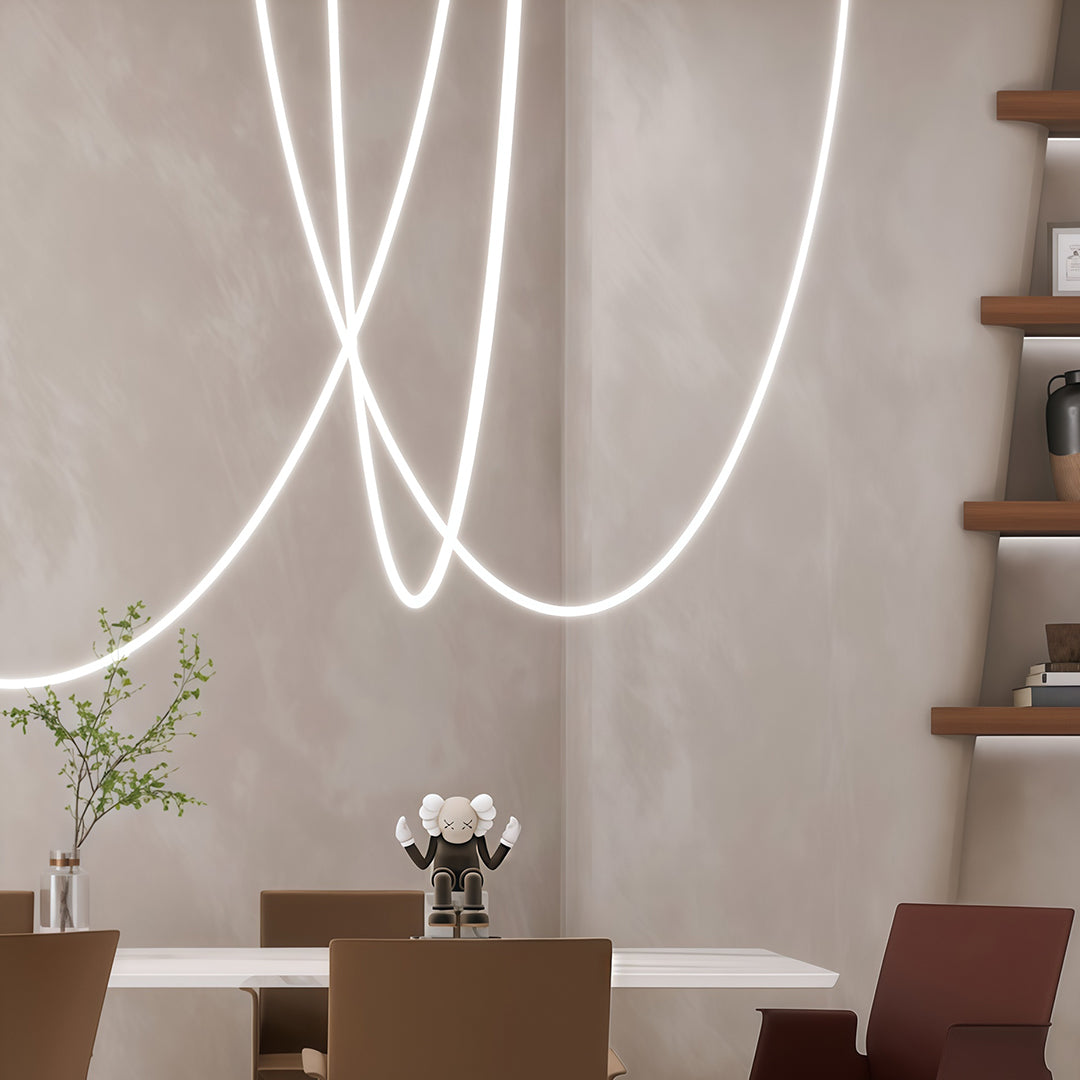 Linear Neon Pendant Light — Silicone Soft LED, 2–5m Lengths, Dual Color Temperature (3000K / 4000K), 32–80W