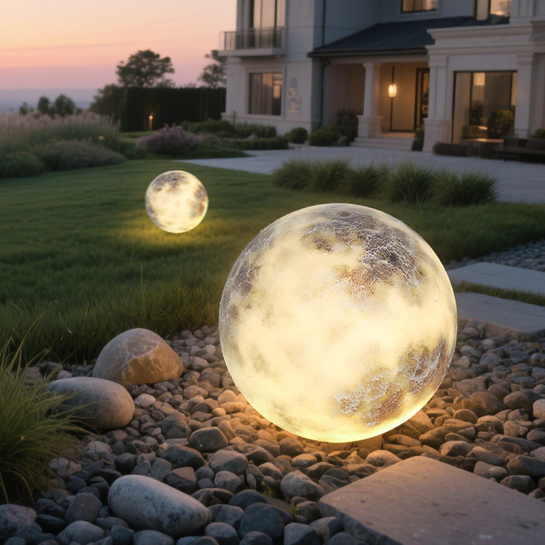 Moon Globe Outdoor Lawn Light — PE Fiberglass, E27 LED, IP65, 3 Sizes (9.8"–23.6"), 12W–24W, Warm White
