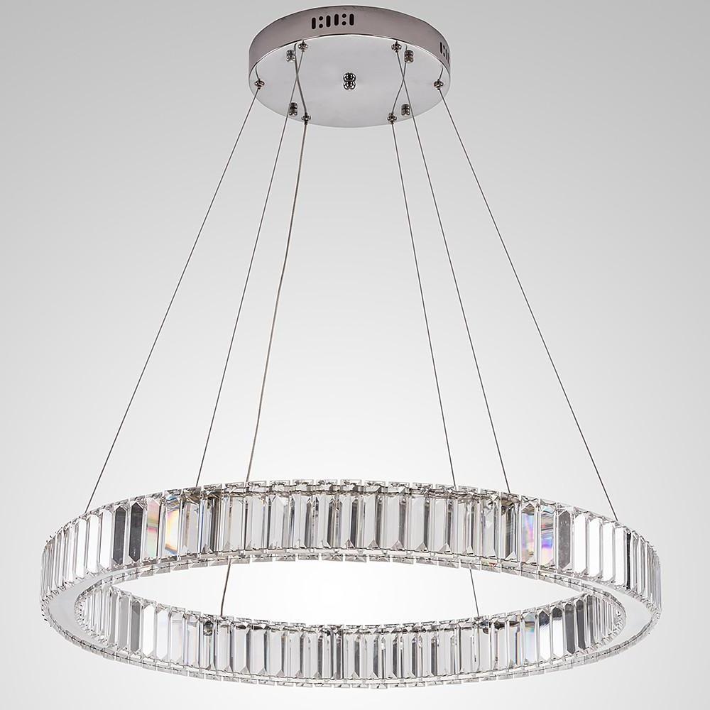 Ring-Shaped Crystal Wagon Wheel Chandelier — Gold Finish, 1-Light, 28" Diameter, Integrated LED, 36W