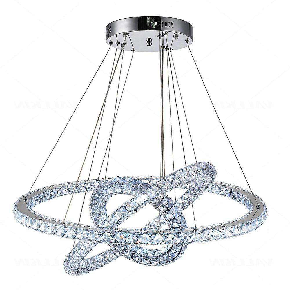 Three-Ring Crystal LED Chandelier — Gold, Modern, 78W, 31" Diameter, 47" Cord, 3000K/6000K