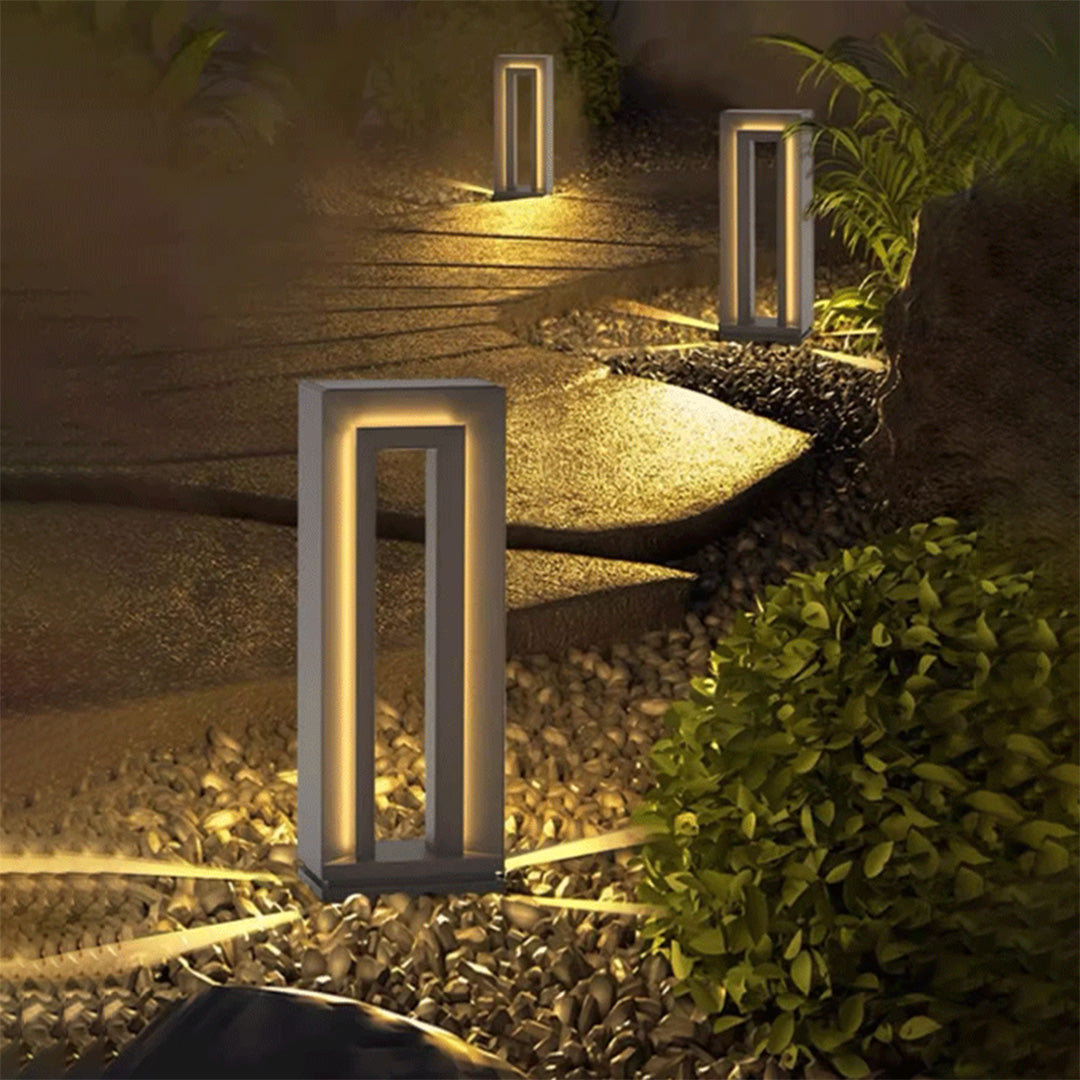 Square Minimalist Outdoor Bollard Light — Stainless Steel & Acrylic, 12W LED, IP65, Solar or Hardwired
