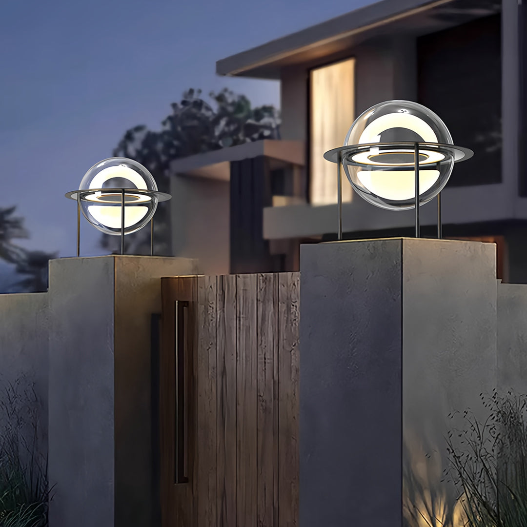 Globe Solar Gate Pillar Light — Stainless Steel, Black, 12W LED, 4500mAh, IP65 Weatherproof, Remote Control