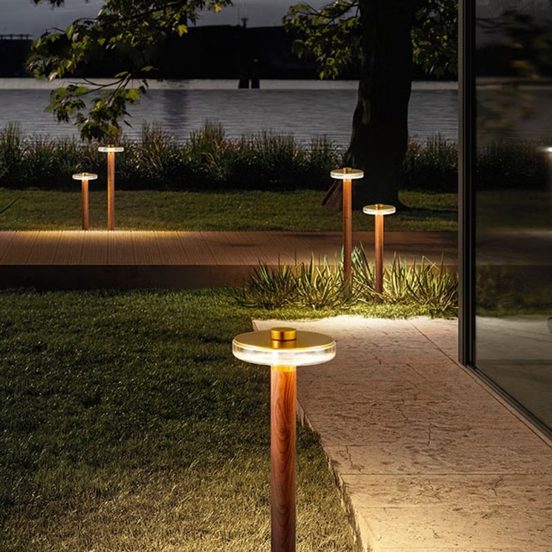 Gold Landscape Path Light — Die-Cast Aluminum, White Acrylic Shade, 12W LED, IP65, 3 Heights