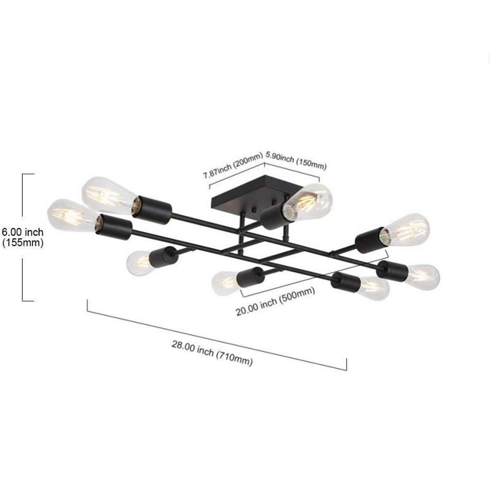 Vintage 8-Light Semi Flush-Mount Ceiling Light — Antique Brass, Metal, E26/E27, 28" Wide