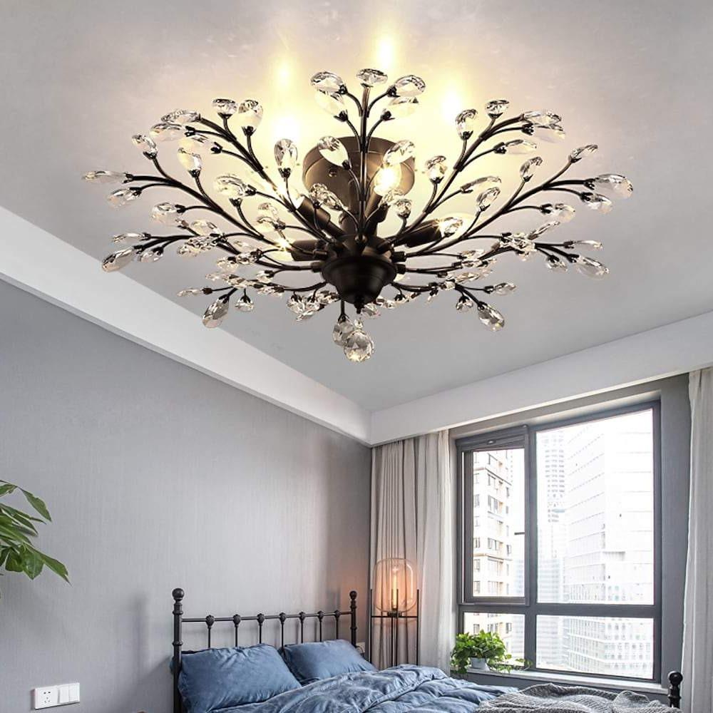 Crystal Flower Chandelier — Metal, Clear Crystal, E12/E14 LED, 4-, 5-, or 6-Light, 24" Diameter