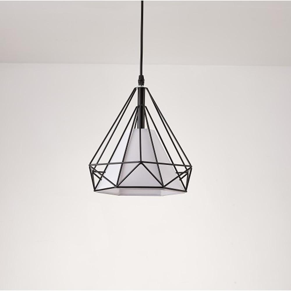 Geometric Metal and Fabric Lantern Cluster Pendant — Black Finish, 3-Light LED, 6000K, 20" Wide
