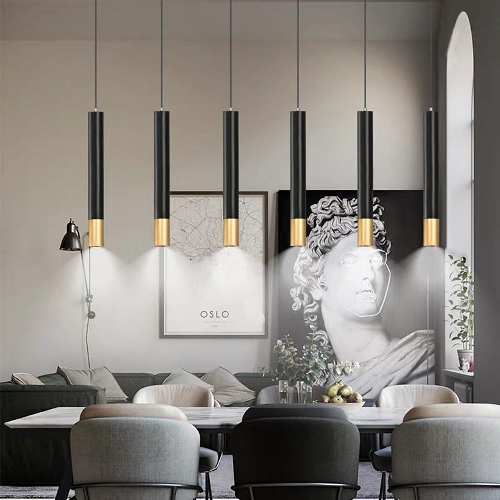 Cylindrical Mini Pendant Light — Black and Gold Metal, LED 3000K, 3-Step Dimming, 59" Adjustable Cord