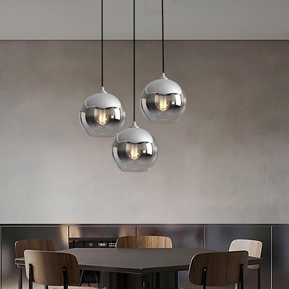 Glass Globe Mini Pendant — Modern Industrial, LED, 3-Step Dimming, 3000K/4500K/6000K, 8"/10"/12", Gold or Silver