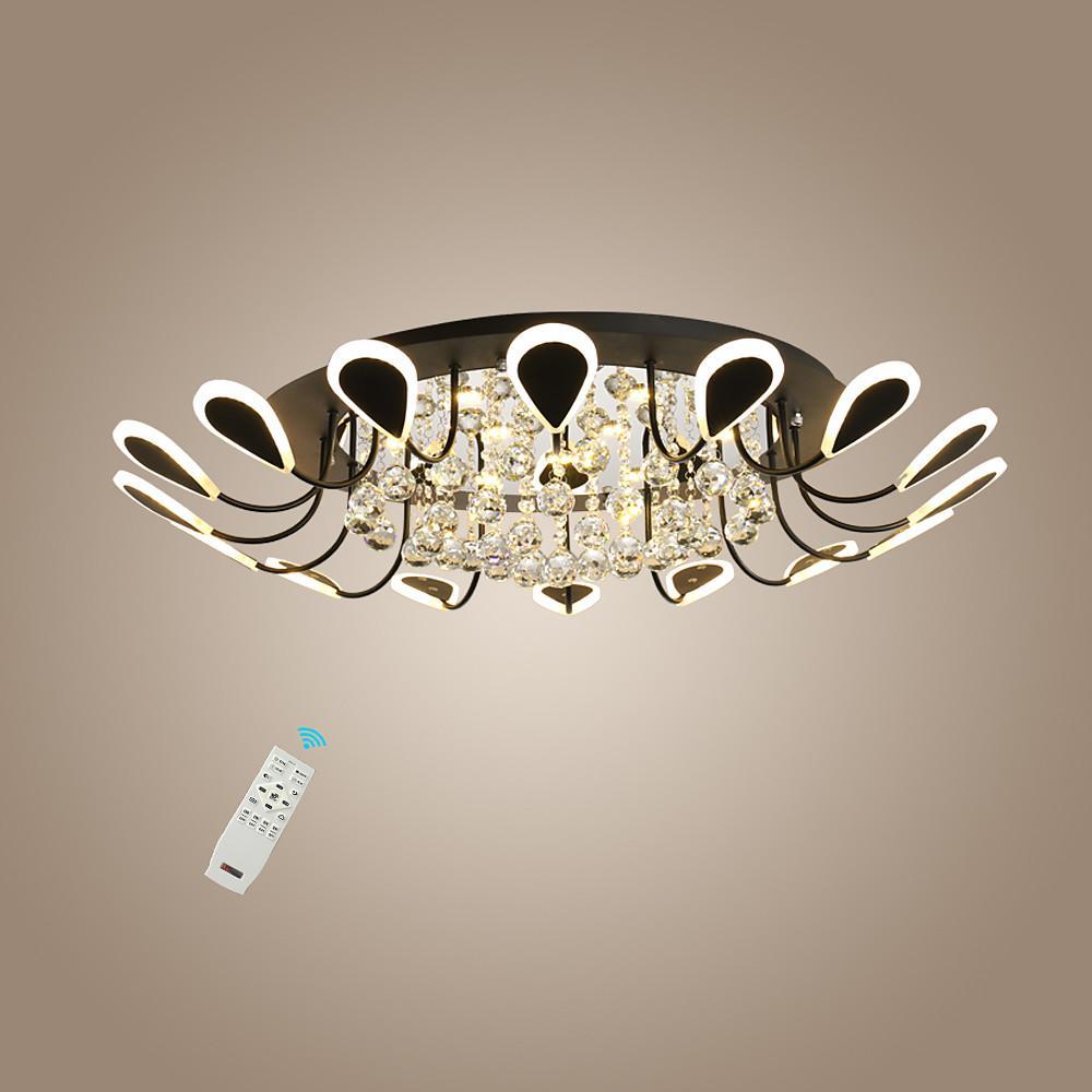 Modern Flush Mount Ceiling Light with Dimmable LED and Flower-Shaped Crystal Design