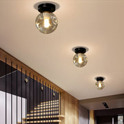 Corridor Glass Flush-Mount Ceiling Light — Iron, Amber or Smoke Gray Shade, 12W LED, 3000K / 6000K, 5.9" Diameter