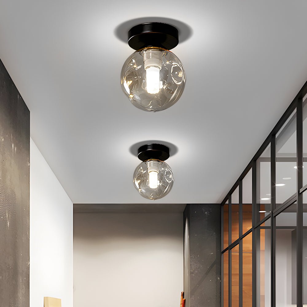 Corridor Glass Flush-Mount Ceiling Light — Iron, Amber or Smoke Gray Shade, 12W LED, 3000K / 6000K, 5.9" Diameter