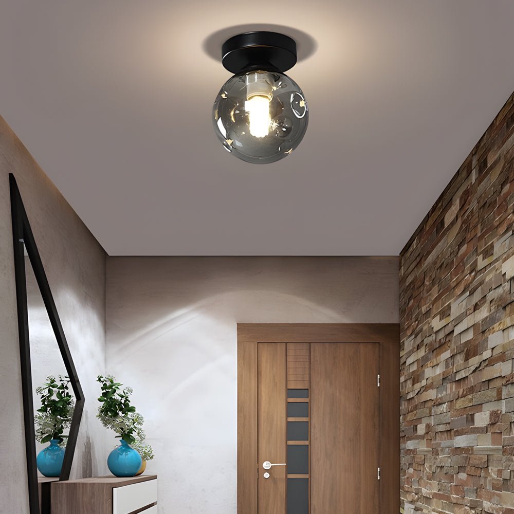 Corridor Glass Flush-Mount Ceiling Light — Iron, Amber or Smoke Gray Shade, 12W LED, 3000K / 6000K, 5.9" Diameter