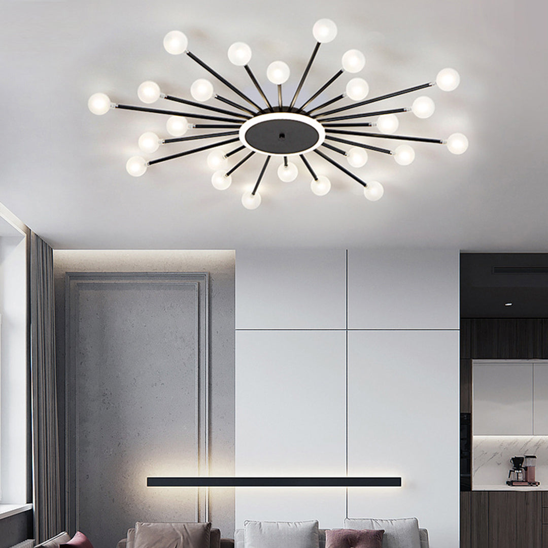 Sputnik Flush-Mount Ceiling Light — Iron and Glass, 18/24/30-Light, 54W–90W, Gold or Black, 3-Step Dimming