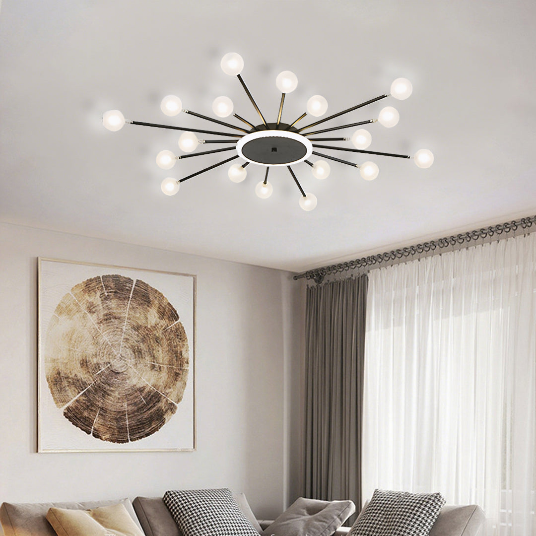 Sputnik Flush-Mount Ceiling Light — Iron and Glass, 18/24/30-Light, 54W–90W, Gold or Black, 3-Step Dimming