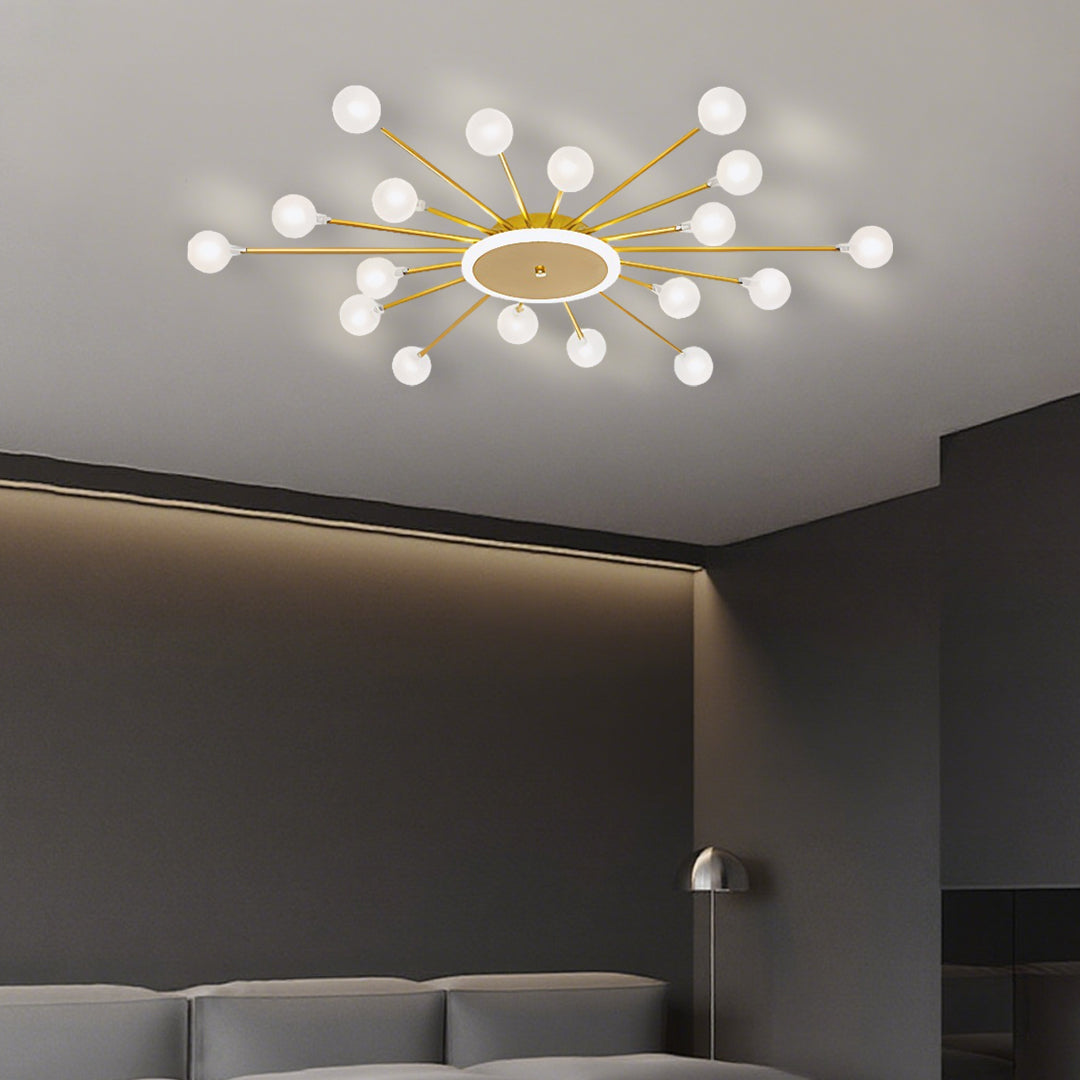 Sputnik Flush-Mount Ceiling Light — Iron and Glass, 18/24/30-Light, 54W–90W, Gold or Black, 3-Step Dimming