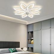 Nordic Flush Mount Ceiling Fan Lamp with Modern Flower Design and Three-Step Dimming LED Luxe