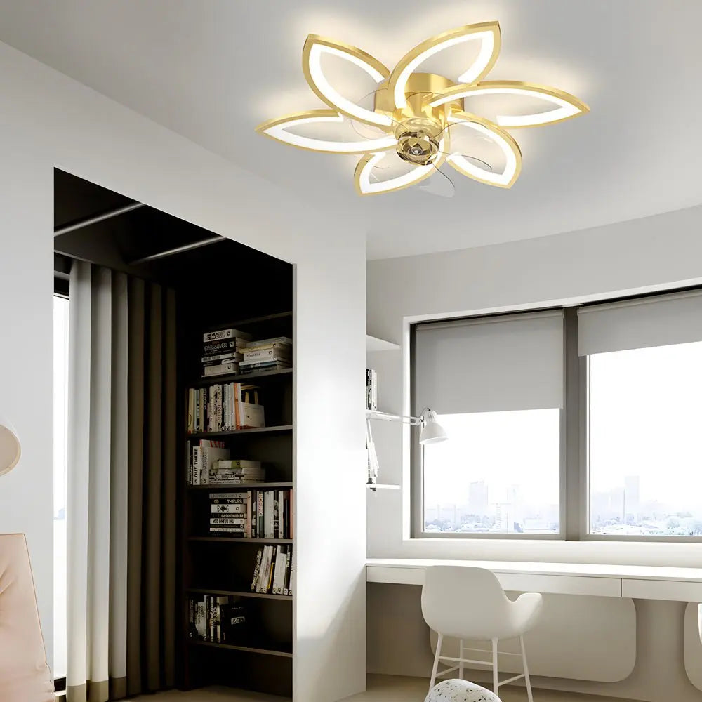 Nordic Flush Mount Ceiling Fan Lamp with Modern Flower Design and Three-Step Dimming LED Luxe