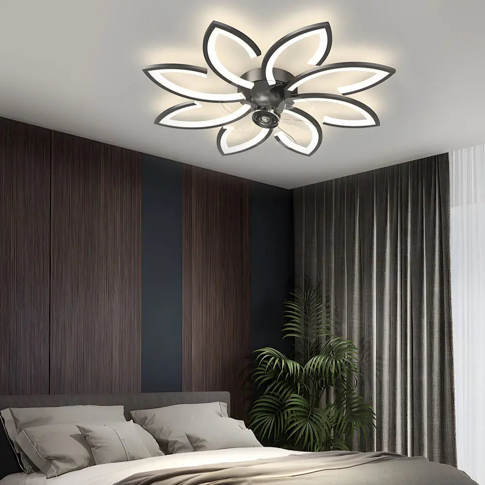 Nordic Flush Mount Ceiling Fan Lamp with Modern Flower Design and Three-Step Dimming LED Luxe