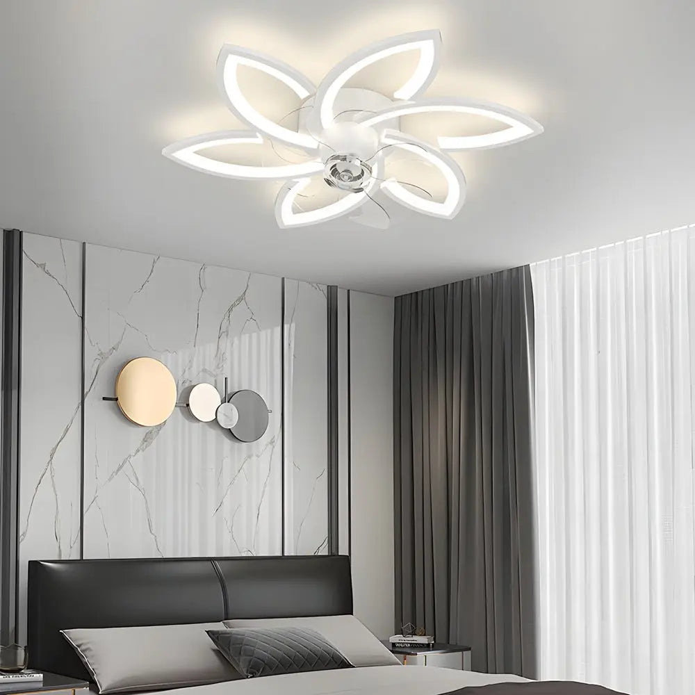 Nordic Flush Mount Ceiling Fan Lamp with Modern Flower Design and Three-Step Dimming LED Luxe