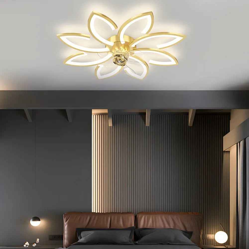 Nordic Flush Mount Ceiling Fan Lamp with Modern Flower Design and Three-Step Dimming LED Luxe