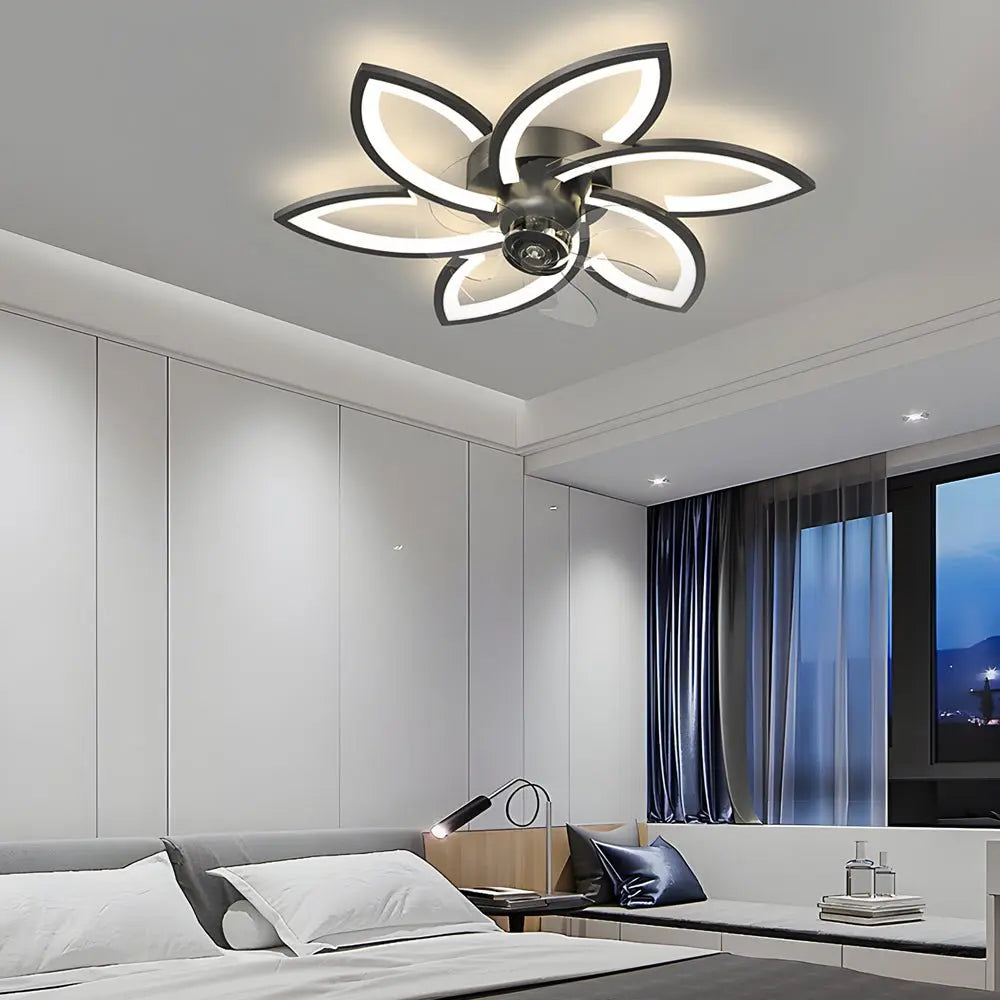 Nordic Flush Mount Ceiling Fan Lamp with Modern Flower Design and Three-Step Dimming LED Luxe